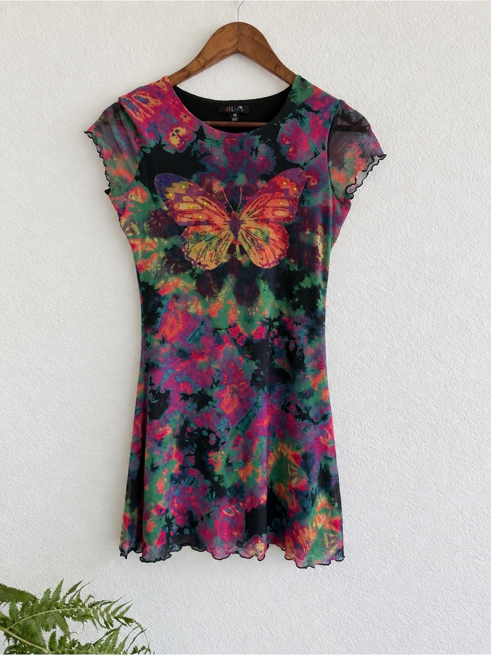 dELiA*s Dolls Kill Social Butterfly Mesh Mini Dress Size M Y2K